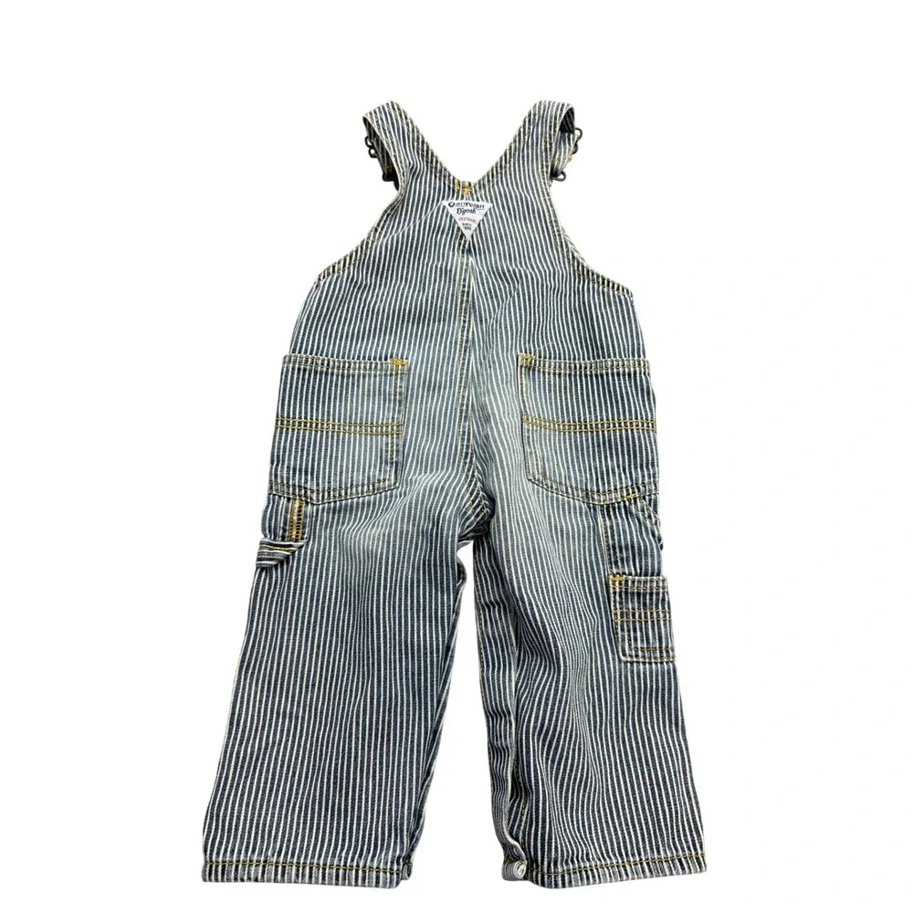 OshKosh Bgosh Baby Boy Hickory Stripe Vestbak Denim Overalls Blue White 12M